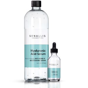 Hyaluronic Acid Serum 16 fl oz And 2 fl oz, Made From Pure Anti Aging/Wrinkle, Ultra Hydrating Moisturizer That Reduces Dry Skin Manufactured In USA
