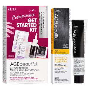 AGE beautiful Permanent Hair Color Dye Liqui Creme & Developer Starter Kit | 100% Gray Coverage | Anti-Aging | Biotin for Thicker, Fuller, Healthier Hair | 7AA Double Ash
