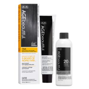 AGE beautiful Permanent Hair Color Dye Liqui Creme & Developer 20 Volume | 100% Gray Coverage | Anti-Aging | Biotin for Thicker, Fuller, Healthier Hair | 7AA Double Ash