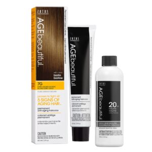 AGE beautiful Permanent Hair Color Dye Liqui Creme & Developer 20 Volume | 100% Gray Coverage | Anti-Aging | Biotin for Thicker, Fuller, Healthier Hair | 7G Dark Golden Blonde