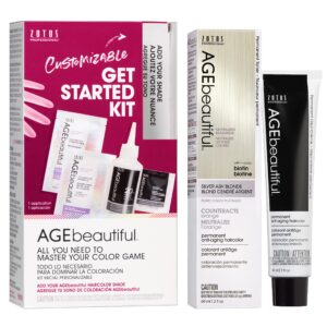 AGE beautiful Permanent Hair Color Dye Liqui Creme & Developer Starter Kit | 100% Gray Coverage | Anti-Aging | Biotin for Thicker, Fuller, Healthier Hair | Topcoat Toner Silver Ash Blonde