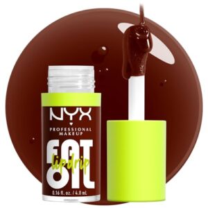 NYX PROFESSIONAL MAKEUP Fat Oil Lip Drip, Moisturizing Lip Oil Gloss, Vegan Tinted Formula, Up to 12 HR Hydration – Status Update (Rich Chocolate)