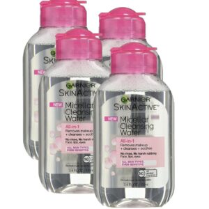 Garnier Skin Active Micellar Cleansing Water, All-in-1, For All Skin Types, Travel Size, 3.4 Ounce, (4 Pack)