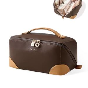 EACHY Travel Makeup Bag,Large Capacity Cosmetic Bags for Women,Waterproof Portable Pouch Open Flat Toiletry Bag Patchwork Makeup Bag (ZY-Brown)
