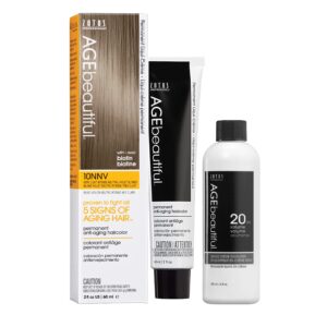 AGE beautiful Permanent Hair Color Dye Liqui Creme & Developer 20 Volume | 100% Gray Coverage | Anti-Aging | Biotin for Thicker, Fuller Hair | 10NNV Very Light Intense Neutral Violet Blonde