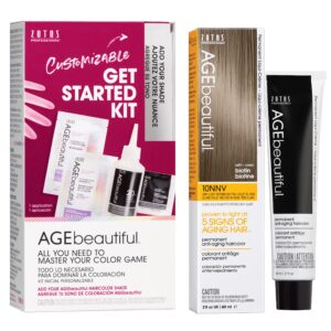 AGE beautiful Permanent Hair Color Dye Liqui Creme & Developer Starter Kit | 100% Gray Coverage | Anti-Aging | Biotin for Thicker, Fuller Hair | 10NNV Very Light Intense Neutral Violet Blonde