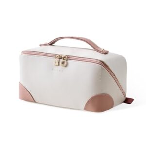 EACHY Travel Makeup Bag,Large Capacity Cosmetic Bags for Women,Waterproof Portable Pouch Open Flat Toiletry Bag Patchwork Makeup Bag (ZY-Pink)
