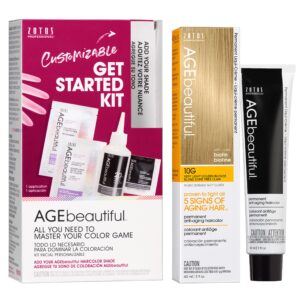 AGE beautiful Permanent Hair Color Dye Liqui Creme & Developer Starter Kit | 100% Gray Coverage | Anti-Aging | Biotin for Thicker, Fuller, Healthier Hair | 10G Very Light Golden Blonde