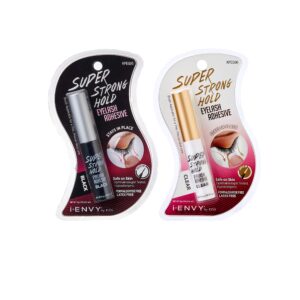 i•ENVY Super Strong Hold Eyelash Adhesive, Waterproof, 48-Hour Long-Lasting Lash Glue, Latex-Free, Hypoallergenic, Quick-Drying with Brush-On Applicator for Strip Lashes (Black&Clear, 2 Pack)