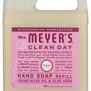 MRS. MEYER’S CLEAN DAY Liquid Hand Soap Refill, Cruelty Free and Biodegradable Hand Wash Made with Essential Oils, Peony Scent, 33 oz