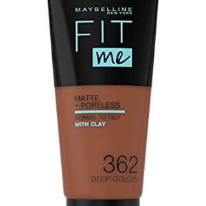 Maybelline Fit Me Foundation, Medium Coverage, Blendable With a Matte and Poreless Finish, For Normal to Oily Skin, Shade: 362 Deep Golden, 30ml
