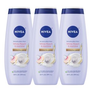 NIVEA Refreshing White Peach and Jasmine Body Wash with Nourishing Serum, Skin Care Gifts for Mom, Scented Body Wash for Women, Enriched with Provitamin B5 and Vitamin E, 20 Fl Oz Bottle, 3 Pack