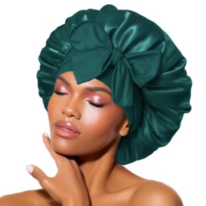 BONNET QUEEN Satin Bonnet Silk Bonnet for Sleeping Hair Bonnet Bonnet Sleep Bonnet Night Cap for Women Curly Hair Darkish Green