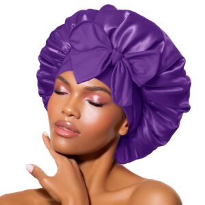 Bonnet Queen Satin Bonnet Silk Bonnet for Sleeping Hair Bonnet Tie Bonnet Sleep Bonnet Night Cap for Women Curly Hair Purple