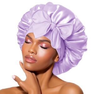 BONNET QUEEN Silk Bonnet Satin Bonnet Hair Bonnet for Sleeping Sleep Cap Bonnets for Women Girls Wig with Stretch Tie Band Edge Wrap Lilac