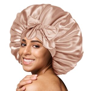 BONNET QUEEN Silk Bonnet Satin Bonnet Hair Bonnet for Sleeping Braid Bonnet Adjustable Bonnet Tie Bonnet Night Cap Sleep Bonnet for Women Curly Hair Champagne