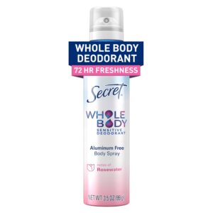 Secret Whole Body Deodorant for Women, Rosewater Scent, Aluminum Free Deodorant Spray, 72 HR Odor Protection, 3.5 oz