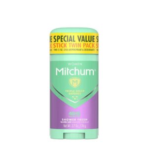 Mitchum Antiperspirant Deodorant Stick for Women, Triple Odor Defense Invisible Solid, 48 Hr Protection, Shower Fresh, 2.7 oz (pack of 2)