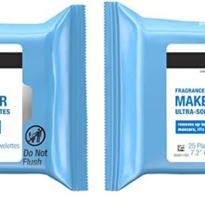 Neutrogena Fragrance-Free Makeup Remover Wipes, Daily Facial Cleanser Towelettes, Gently Removes Oil & Makeup, Alcohol-Free Makeup Wipes, 25 ct (Pack of 2)