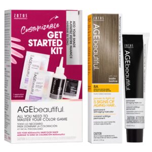 AGE beautiful Permanent Hair Color Dye Liqui Creme & Developer Starter Kit | 100% Gray Coverage | Anti-Aging | Biotin for Thicker, Fuller, Healthier Hair | 8A Medium Ash Blonde