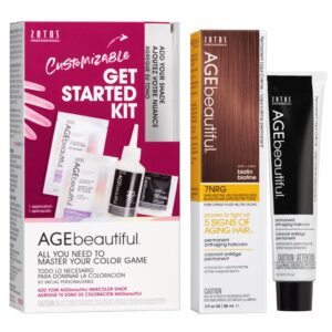 AGE beautiful Permanent Hair Color Dye Liqui Creme & Developer Starter Kit | 100% Gray Coverage | Anti-Aging | Biotin for Thicker, Fuller, Healthier Hair | 7NRG Dark Neutral Red Golden Blonde