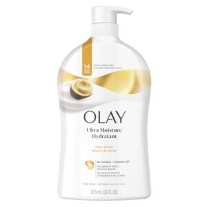 Olay Body Wash for Women, Ultra Moisture, 24hr Moisturizing, Hydrating & Refreshing, B3 Vitamin Complex, Free of Parabens & Phthalates, For All Skin Types, Shea Butter Scent, 33 fl oz