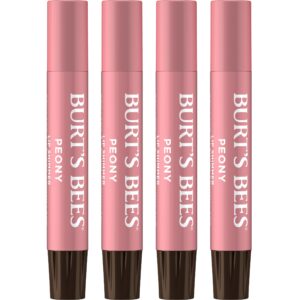 Burt’s Bees Shimmer Lip Tint Set, Tinted Lip Balm Stick, Moisturizing for All Day Hydration with Natural Origin Glowy Pigmented Finish & Buildable Color, Peony (4-Pack)