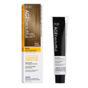 AGE beautiful Permanent Hair Color Dye Liqui Creme | 100% Gray Coverage | Anti-Aging Haircolor | Biotin for Thicker, Fuller Hair | Professional Salon Coloring | 8NN Medium Intense Blonde