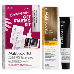 AGE beautiful Permanent Hair Color Dye Liqui Creme & Developer Starter Kit | 100% Gray Coverage | Anti-Aging | Biotin for Thicker, Fuller, Healthier Hair | 8NN Medium Intense Blonde