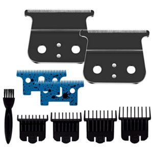 T-Outliners Replacement Blades, T Outliners Hair Trimmer Clippers Blade for Andis GTO, GO, SL and SLS Model (2 Ceramic T Blade + 2 Black Steel Blade + 4 Limit Combs + 1 Cleaning Brush) (Blue)