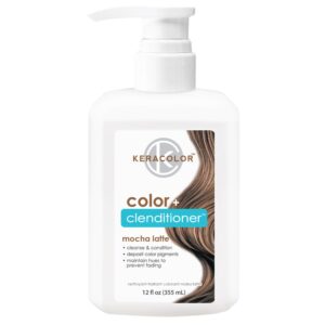 Keracolor Color + Clenditioner 3-in-1 Color-Depositing Conditioner, Gently Cleanses & Conditions, Semi-Permanent Mocha Latte Hair Color, 12 Fl Oz