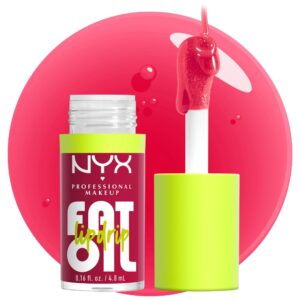 NYX PROFESSIONAL MAKEUP Fat Oil Lip Drip, Moisturizing Lip Oil Gloss, Vegan Tinted Formula, Up to 12 HR Hydration – Newsfeed (Rose Nude)