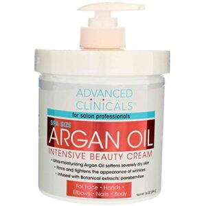 Advanced Clinicals Spa Size Pure Argan Oil Intensive Beauty Cream. Anti-aging Cream for Wrinkles and Dry Skin. (16oz)