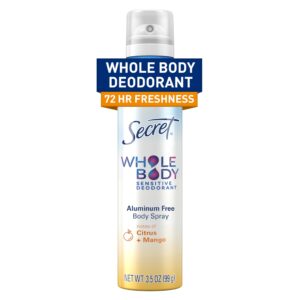 Secret Whole Body Deodorant for Women, Spray Citrus & Melon Scent, Aluminum Free Deodorant Spray, 72 HR Odor Protection, 3.5 oz