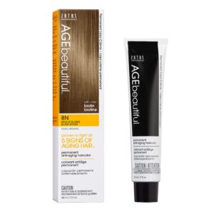 AGE beautiful Permanent Hair Color Dye Liqui Creme | 100% Gray Coverage | Anti-Aging Haircolor | Biotin for Thicker, Fuller Hair | Professional Salon Coloring | 8N Medium Blonde