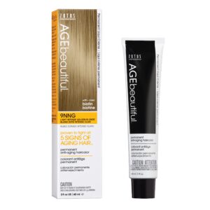 AGE beautiful Permanent Hair Color Dye Liqui Creme | 100% Gray Coverage | Anti-Aging Haircolor | Biotin for Thicker, Fuller Hair | Professional Salon Coloring | 9NNG Light Intense Golden Blonde