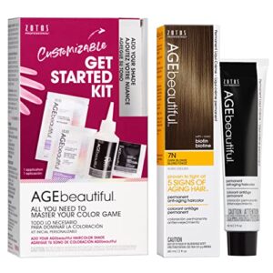 AGE beautiful Permanent Hair Color Dye Liqui Creme & Developer Starter Kit | 100% Gray Coverage | Anti-Aging | Biotin for Thicker, Fuller, Healthier Hair | 7N Dark Blonde