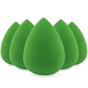 BEAKEY 5 Pcs Makeup Sponge Set, Foundation Blending Sponge, Latex Free Beauty Sponge, Boun Boun Sponges Flawless for Liquid, Cream, and Powder, Green Makeup Sponges