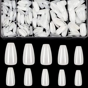 Natural Coffin Nails Fake Nails – BTArtbox 500pcs Coffin Shaped False Nails Ballerina Full Cover Acrylic Nails Tips with Case for Nail Salons and DIY Nail Art, 10 Sizes