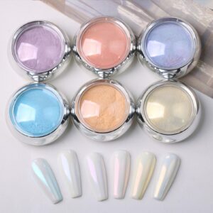 Pearl Chrome Nail Powder Set 6 Jars Iridescent Aurora Powder for Nails> Pearlescent Mermaid Holographic Nail Chrome Powder Kit Mirror Effect for Gel Polish Nail Art Decoration> Resin Craft