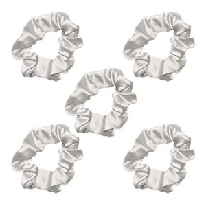 Kitsch Softer Than Silk Hair Scrunchies | Stylish Satin Hair Ties for Girls & Women | Cute Scrunchie for Styling, 5 pack (Silver)