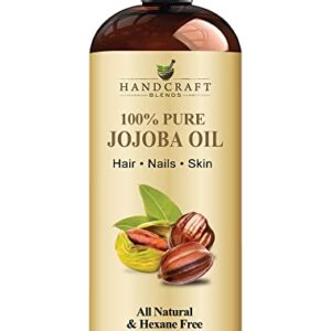 Handcraft Blends USDA Organic Jojoba Oil – Cold-Pressed 12 Fl Oz – 100% Pure and Natural – Premium Grade Carrier Oil for Skin and Hair – Hair and Body – Massage – Hexane-Free