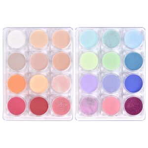 Rolabling 24 Grids Nail Powder Set 24 Colors Pure Color and Glitter Polymer Manicure Acrylic Nail Powder Set for Nail Extension Carving
