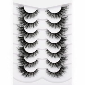 Pooplunch False Eyelashes Cat Eye Lashes Fluffy Winged Fake Eyelashes Dramatic Wispy Foxy 8D Faux Mink Lashes 7 Pairs Pack