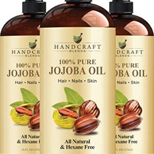 Handcraft Blends USDA Organic Jojoba Oil – Cold-Pressed 16 Fl Oz (Pack of 3) – 100% Pure and Natural – Premium Grade Carrier Oil for Skin and Hair – Hair and Body – Massage – Hexane-Free