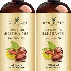 Handcraft Blends USDA Organic Jojoba Oil – Cold-Pressed 16 Fl Oz (Pack of 2) – 100% Pure and Natural – Premium Grade Carrier Oil for Skin and Hair – Hair and Body – Massage – Hexane-Free