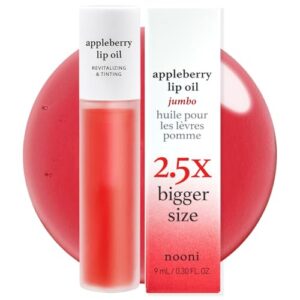 NOONI Korean Vegan Appleseed Lip Oil – Appleberry Jumbo | Long-Lasting, Moisturizing, Plumping, Revitalizing for Dry Lips, Waterproof, No Peel Off, Hydrating, 0.30 Fl Oz