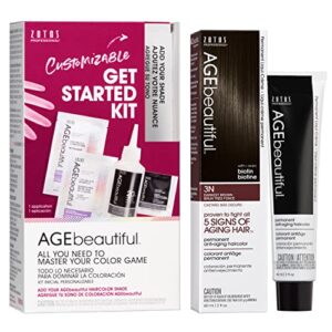 AGE beautiful Permanent Hair Color Dye Liqui Creme & Developer Starter Kit | 100% Gray Coverage | Anti-Aging | Biotin for Thicker, Fuller, Healthier Hair | 3N Darkest Brown