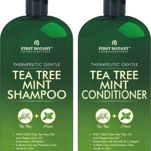 Tea Tree Mint Shampoo and Conditioner – Pure Tea Tree Oil & Peppermint Oil – Fights Hair Loss, Promotes Hair Growth, Fights Dandruff, Lice & Itchy Scalp – for Men and Women Sulfate Free – 16 fl oz x 2