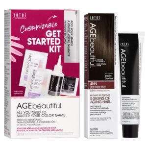 AGE beautiful Permanent Hair Color Dye Liqui Creme & Developer Starter Kit | 100% Gray Coverage | Anti-Aging | Biotin for Thicker, Fuller, Healthier Hair | 4NN Dark Intense Brown